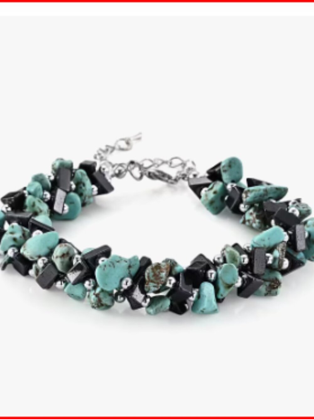 Turquoise and Hematite Beaded Bracelet in Silvertone